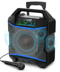 Block Rocker Kickin Portable Bluetooth Outdoor Party Speaker With Karaoke Microphone, 120W Power, LED display, front view