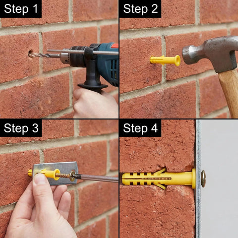 Installation steps for 200 Piece Drywall Anchors And Screws Set Ten Sizes Heavy Duty Plastic Wall Anchors on brick wall.