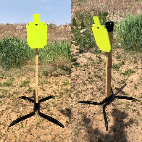 AR500 Steel Target Stand System Complete Kit For One Person Setup Ten By Sixteen Inch Silhouette Target in outdoor setting