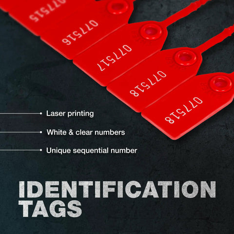 50 Numbered Fire Extinguisher Tamper Seals With Pull Tight Security Ties Self Locking Disposable Tags Red 250 mm Length