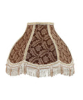 Handsewn Scallop Dome Lamp Shade With Fringe In Dope Brown Jacquard Textured Fabric, 5 Inch Top, 13 Inch Bottom, 9.5 Inch Slant