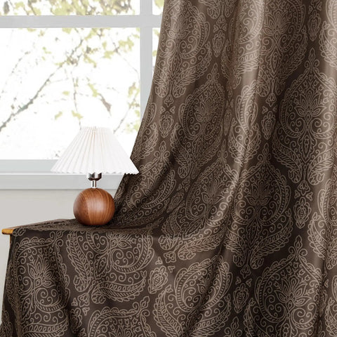 Brown Ombre Curtain Panels Set Of 2 For Small Windows 42W X 63L Each Room Darkening Light Blocking Blockout Thermally Insulated Damask