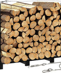 4Ft Firewood Rack Stand Built Tough Heavy Duty Wood Storage Stack Holder For Indoor Outdoor Use Adjustable Length With 8 Support Points And Up To 551lbs Capacity Metal Log Rack Black holding stacked firewood