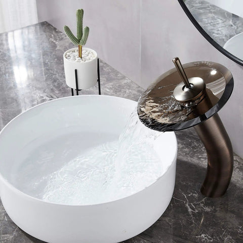 Waterfall Bathroom Faucet With Single Handle Solid Brass Construction Oil Rubbed Bronze Finish Tall Vessel Sink Vanity Faucet Upgrade