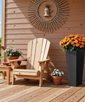 Porch with wooden chair, small table with potted flowers, and Resin Tall Planters For Outdoor Plants Set Of 2 Large Tapered Flower Pots