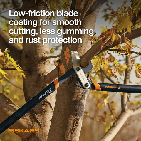 32 Inch Steel Blade Bypass Lopper for Tree Trimming Heavy Duty With PowerGear2 Technology cutting a tree branch