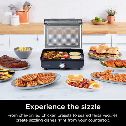Electric Griddle And Indoor Grill With Interchangeable Plates For Grilling And Griddling Sear Steaks Burgers Salmon And Veggies