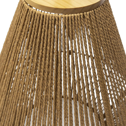 Close-up of the rope design on the Boho Coastal Table Lamp With 23.5 Inch Paper Rope And Wood Base, Light Brown Finish.