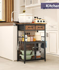 Go To Coffee Bar Cabinet With Drawers And Hooks, 20.47 Inch Wide Kitchen Storage Station for Coffee Maker or Microwave in kitchen