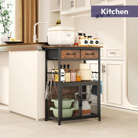 Go To Coffee Bar Cabinet With Drawers And Hooks, 20.47 Inch Wide Kitchen Storage Station for Coffee Maker or Microwave in kitchen