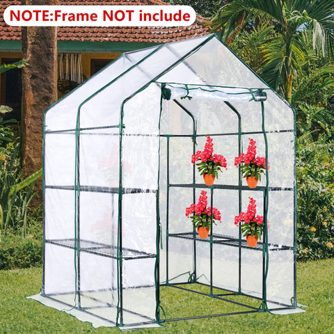 Walk In Greenhouse Replacement Cover With Roll Up Zipper Door 56 By 56 By 76 Inches PVC Durable All Weather Outdoor Garden Shield For Plants Frost Wind Rain Proof Frame Not Included