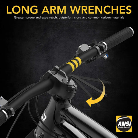 Beast Mode Pro Grade 35 Piece Long Arm Ball End Hex Key Set with S2 Alloy Steel demonstrating torque on a bike handlebar.