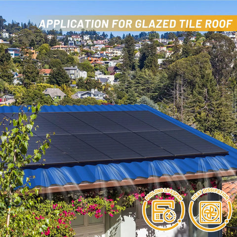 Solar Panel Mounting Brackets Roof Kit With Rails And Clamps For 1.18 To 1.38 Inch Panel Thickness A Row Roof Assembly On Tin Or Flat Sheet Rooftops Aluminum Alloy 4 Pack Black on glazed tile roof.