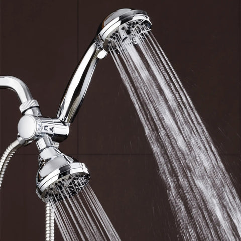 Total Chrome High Pressure Three Way Shower Head And Handheld Combo With Rain Setting, dual spray from both heads