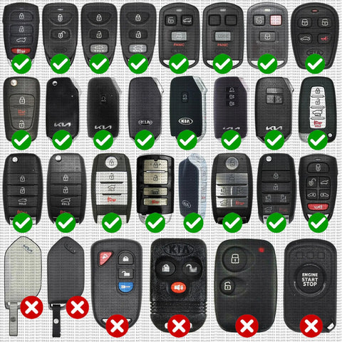 Image of various Kia key fob remotes, including compatible models for Premium Replacement Batteries For Kia Key Fob Remotes Pack Of Two Hassle Free Diy Install No Sweat Or Programming Needed Compatible With Sportage And Sorento Models Straight Shot Performance.