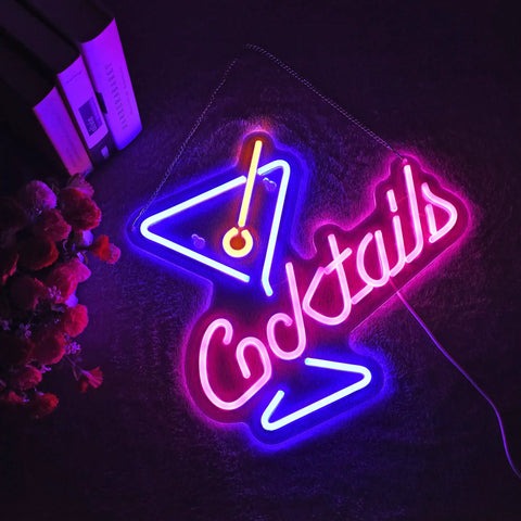 Lit Neon Sign Cocktails For Home Bar And Man Cave Led Dimmable Lights 15x13 Inch USB Cable 70 Inches Flexible Silicone Neon Art