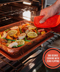 Copper Air Fryer Tray Set For Oven And Toaster Oven, 2 Piece Basket And Baking Pan, Mesh Crisper Tray cooking vegetables in oven