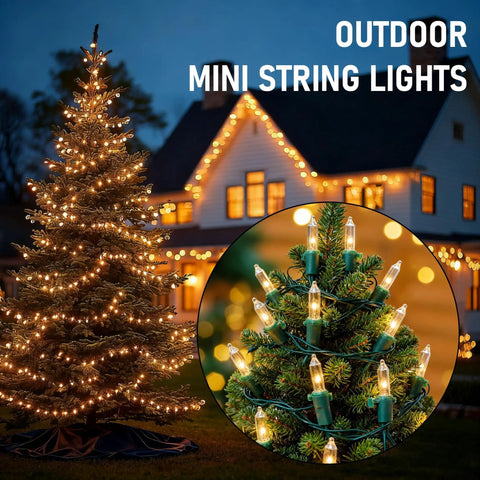 Warm White Incandescent Christmas Lights Outdoor 20ft String With 100 Bulbs Waterproof lighting up tree and house