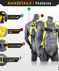 Tsunami Kit All-In-One Premium Braided Rope Vertical Lifeline With One D Ring Safety Harness on mannequin, feature tags visible.
