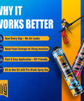 Image showing 36 Cans Spray Foam Insulation Kit For Walls And Attic With Gun, Cleaner, Safety Gear, emphasizing no air leaks and strong insulation.
