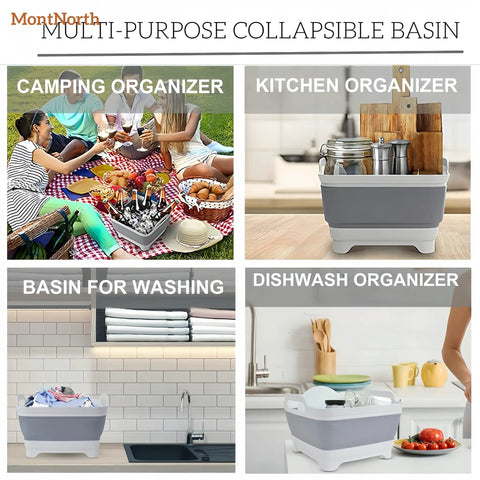 Collapsible Wash Basin 9L With Drain Plug Foldable Dish Tub for camping, kitchen, laundry and dishwashing use