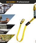Rock Solid 6 Foot Flat Safety Lanyard With Quick Deploy Shock Absorber And Heavy Duty Yellow Webbing for scaffolding and roofing use.