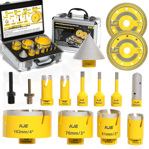 Pro Grade Vacuum Brazed Diamond Hole Saw Kit For Porcelain Tile Granite Marble And Stone 15 Piece Set with case and tools