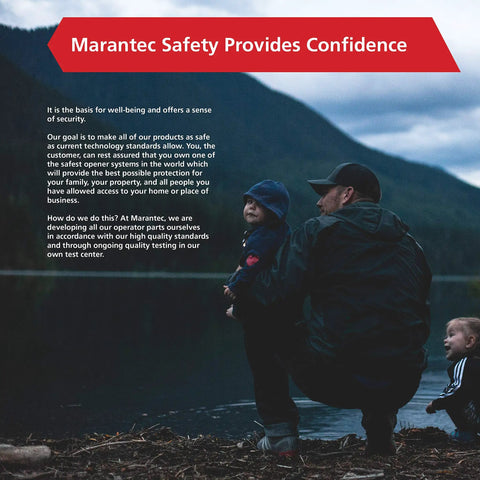 Man with two children at a lakeside, emphasizing Marantec's focus on safety and security for family wellbeing.