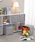 Hella Roomy Gray Fabric Cube Storage Boxes With Quick Fold Down Design For Closets And Shelving Units featuring toys and soft texture.
