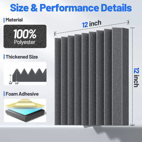 Badass Sound Proof Foam Panels Self Adhesive Acoustic Wall Tiles 12 inch thick polyester for echo dampening.