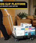 Convertible Folding Utility Dolly Cart Platform Truck With Wheels 250 Lb Capacity For Moving And Hauling In Warehouse Or Office Collapsible Design Non Marking Casters Ergonomic Three Position Handle For Push Pull Or Flat Fold with boxed supplies