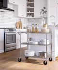 Heavy Duty Metal Rolling Utility Cart With 3 Adjustable Steel Shelves And Handy Handle Bar, NSF Commercial Grade, 500 Lb Capacity, Perfect For Restaurant, Garage, Warehouse, Kitchen, Or Office, 36 Inch Wide, in kitchen