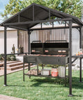 Hardtop Outdoor BBQ Grill Gazebo With Bar And Tool Hooks, Waterproof Sloped Roof, Smoke Venting Canopy For Patio, Yard, And Garden