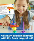 Child using Magnet Movers STEM Kit For Kids in sensory play to enhance critical thinking with colorful magnetic pieces.