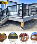 Heavy Duty Stainless Steel Deck Post Base And Anchor Bracket For Fences And Railings Porches Pavilions Concrete Support Base 6x6 Actual 5.5x5.5 In Dark Gray Finish 4 Pack supporting deck railing on elevated porch with wood posts