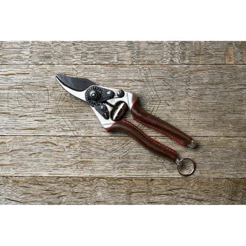 Elite Pruning Shears 8.3 Inch Swiss Made Garden Clippers with Leather Wrapped Handle and Carbon Steel Heavy Duty Blade