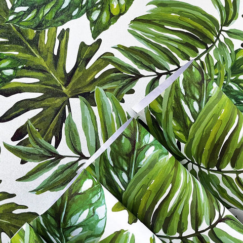 Tropical Peel And Stick Wallpaper Jungle Palm Leaf Green Vinyl Wall Covering 17.7 Inch By 393.7 Inch Removable Waterproof Decor