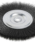 Fine Crimped Wire Bench Wheel Brush, 6-Inch Diameter, .008-Inch Wire, Dual Arbor 1/2-Inch And 5/8-Inch, steel bristle close-up