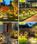 Upgraded 10 Pack Solar Torch Lights Outdoor With Realistic Flickering Flames Waterproof Solar Powered Tiki Torches installed