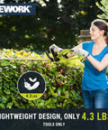 Person using Cordless Hedge Trimmer With 22 Inch Blade 20V Battery Powered Lightweight Handheld Shrub And Bush Trimmer For Garden