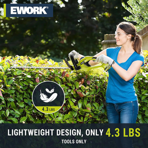 Person using Cordless Hedge Trimmer With 22 Inch Blade 20V Battery Powered Lightweight Handheld Shrub And Bush Trimmer For Garden