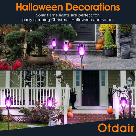Purple Flame Solar Christmas Lights Outdoor 12 Pack With Dancing Torch Effect illuminating pathways for holiday decor
