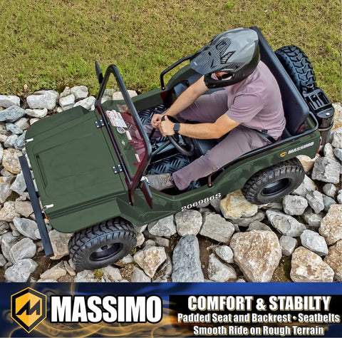 Person riding Mini 125cc Go Kart With 3 Speed Semi Automatic Transmission, Rugged Off Road ATV Style For Trails And Backyard Fun