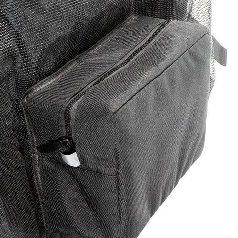 Close-up of waterproof phone pocket on Mesh Scuba Diving Bag Backpack For Snorkeling Gear And Water Sports Equipment Carrier
