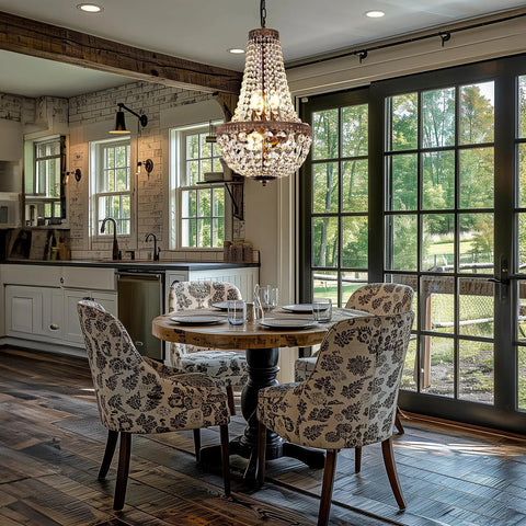 Six Light French Empire Crystal Chandelier With Antique Bronze Finish For Farmhouse Ceiling Pendant Lighting In Dining Room