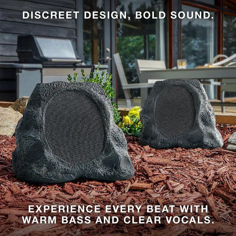Rock Speaker Connect Stone Outdoor Wireless Speaker With Bluetooth 5.3, 22 Hour Battery Life, Solar Charging in garden.