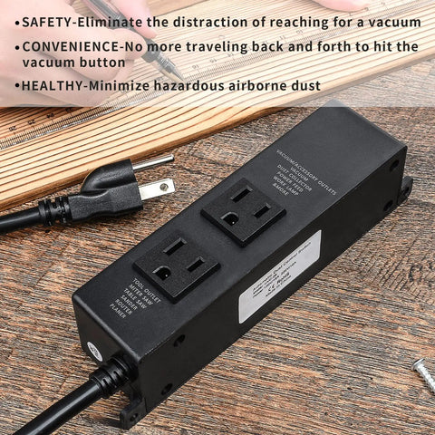 Automatic Dust Collector Switch For Power Tools With Instant Kickstart And Extended Shutoff Delay showing black device with two outlets.