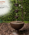 Outdoor Floor Tiered Vintage Water Fountain With 6 Hanging Cups And Soothing Tier Waterfall For Patio Or Garden, 38 Inch Bronze Decor