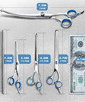 Titanium Coated Pro 6 In 1 4CR Stainless Steel Dog Grooming Scissors With Safety Round Tip Heavy Duty Pet Grooming Shears For Dogs Cats And Other Animals, 7.5in kit parts