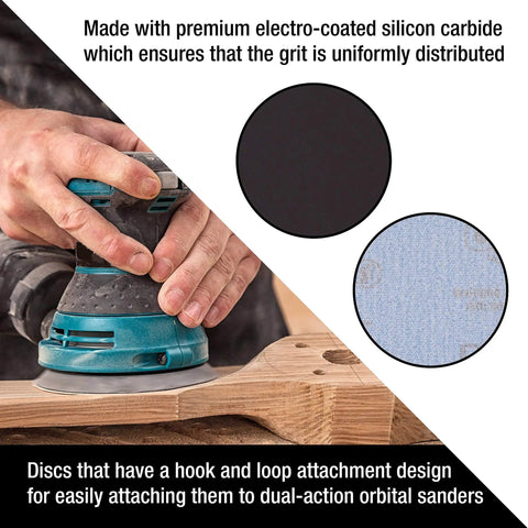 Dual-action sander using Six Inch Wet Or Dry Sanding Discs Variety Pack 20 Pc Set With Hook And Loop Backing Grits 600 1000 1500 2000 3000 4 Each Ideal For Automotive Paint Color Sanding And Woodworking Polishing on wood